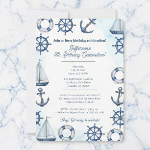 Invitación Borde de rueda de ancla de acuarela náutica