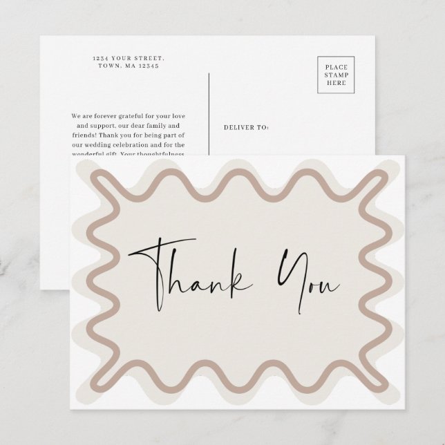 Invitación Borde De Taupe Beige Gracias Postal (Anverso / Reverso)