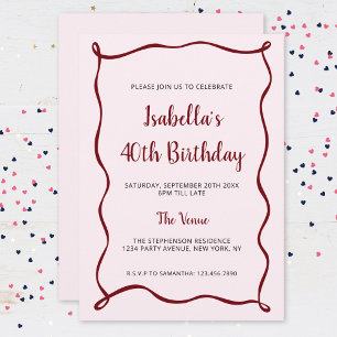 Invitación Borde dibujado a mano moderno rosa rojo cumpleaños