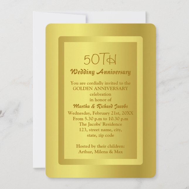 Invitación Borde Dorado 50 Aniversario de Boda (Anverso)