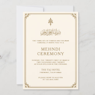 Invitación Borde dorado crema tradicional islámico Mehndi