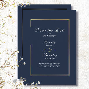 Invitación Borde dorado de guión blanco de la marina oscura s