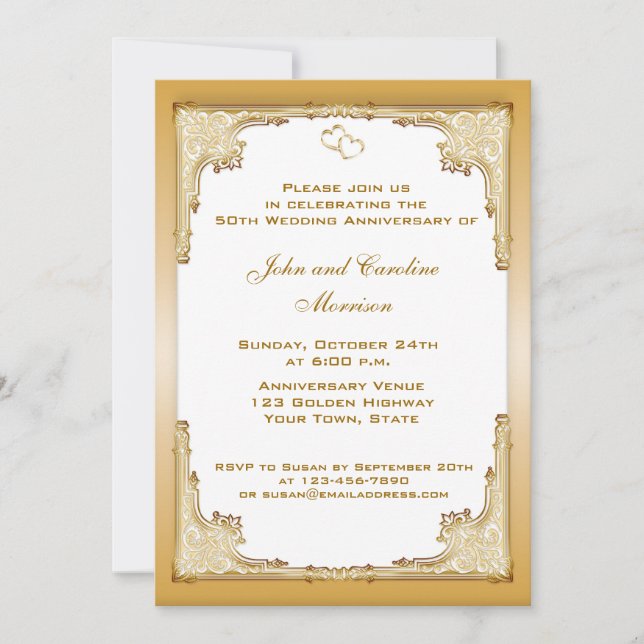 Invitación Borde dorado decorativo (Anverso)