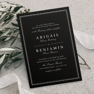Invitación Borde elegante boda minimalista blanco y negro