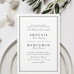Invitación Borde elegante boda minimalista blanco y negro