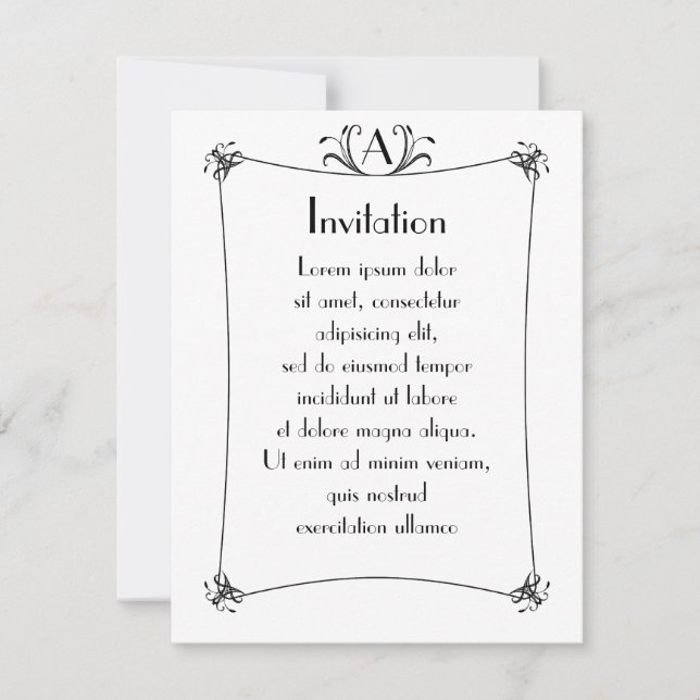 Invitación Borde elegante de personalizable con monograma (Anverso)
