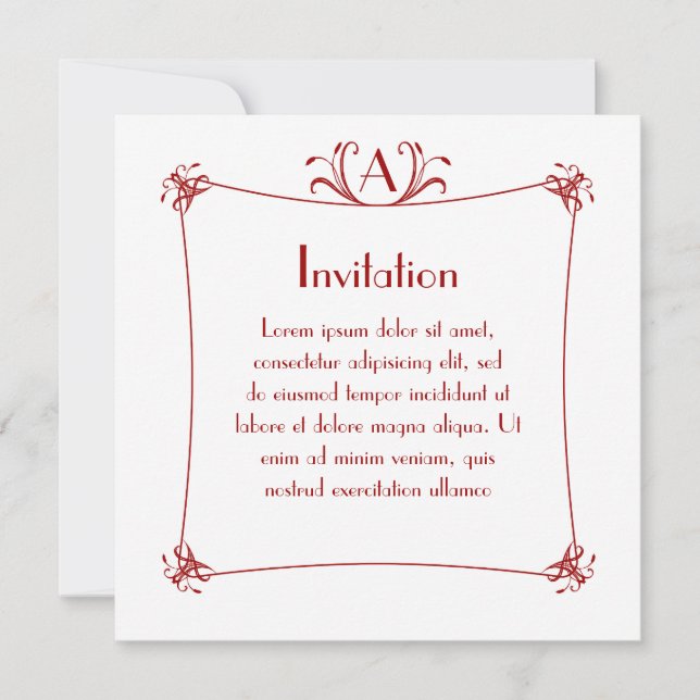 Invitación Borde elegante de personalizable con monograma (Anverso)