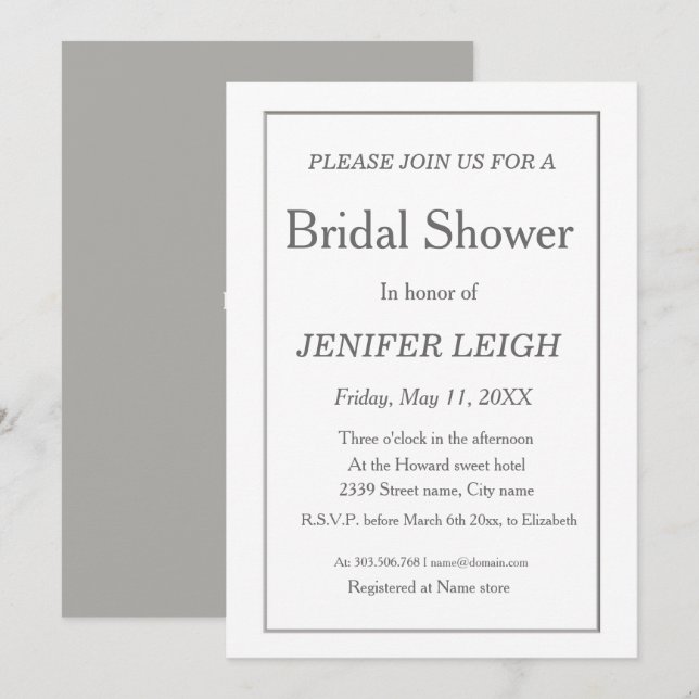 Invitación Borde elegante gris plateado (Anverso / Reverso)