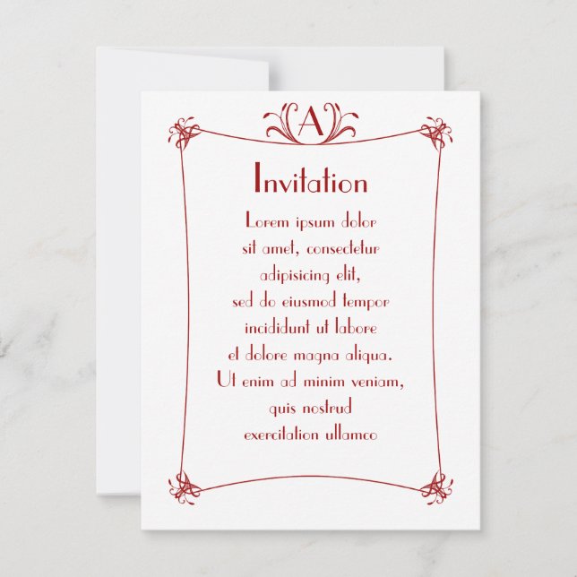 Invitación Borde elegante personalizable con monograma (Anverso)