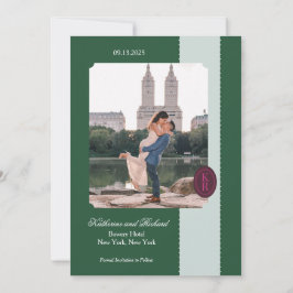 Invitación Borde Escalonado Verde Save The Date