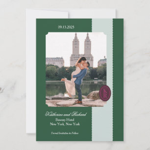 Invitación Borde Escalonado Verde Save The Date