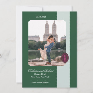 Invitación Borde Escalonado Verde Save The Date