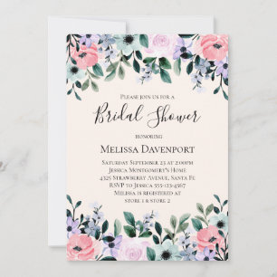 Invitación Borde floral acuarela rosa y púrpura