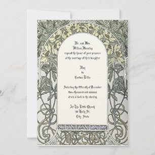 Invitación Borde floral amarillo Art Nouveau de Alphonse Much