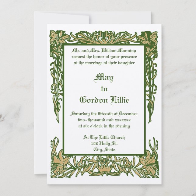 Invitación Borde floral Art Nouveau de H. Nelson Boda (Anverso)