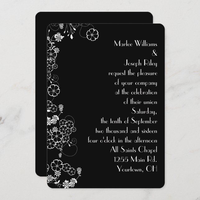 Invitación Borde floral blanco japonés (Anverso / Reverso)