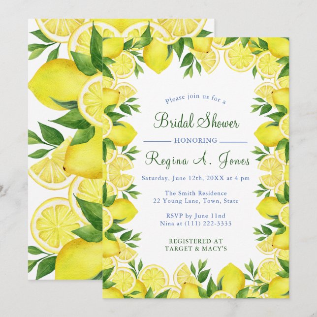 Invitación Borde floral continuo de limón con acuarela (Anverso / Reverso)