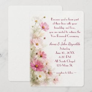 Invitación Borde Floral de Cosmos Rosas y Blancos para Boda