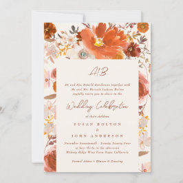 Invitación Borde floral de monograma de terracota crema liger