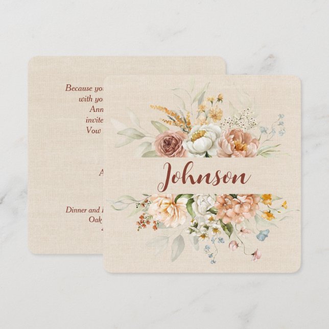 Invitación Borde Floral de Renovación de Votos (Anverso / Reverso)