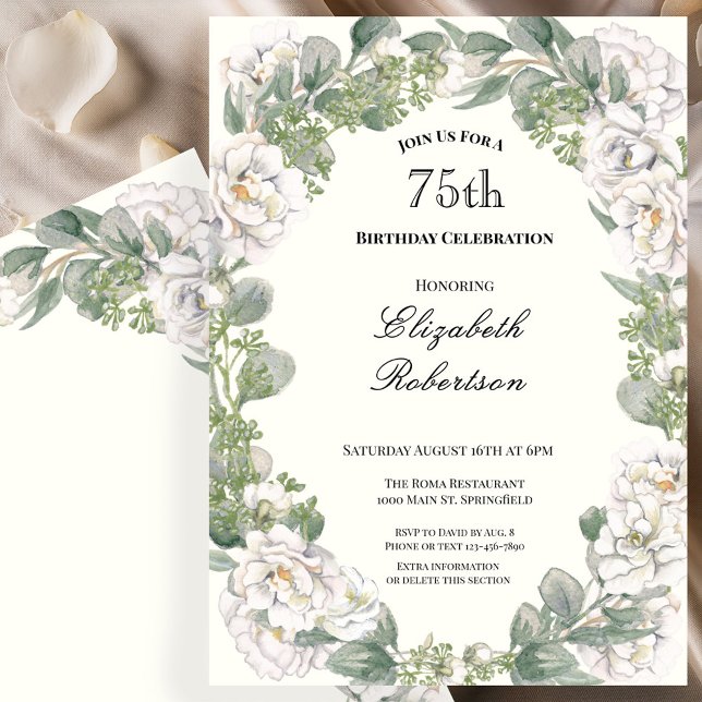 Invitación Borde floral elegante para el 75 cumpleaños de una (Subido por el creador)