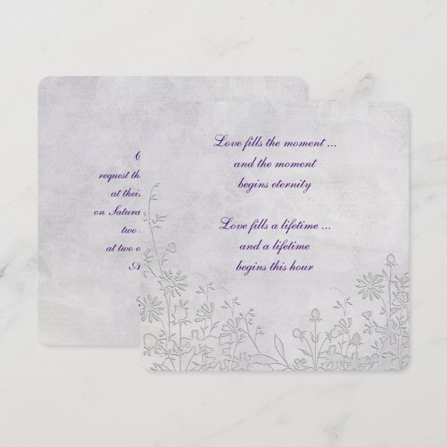 Invitación Borde floral Grabado en relieve boda (Anverso / Reverso)