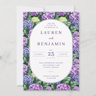 Invitación Borde Floral Hidrangea Púrpura Romántico