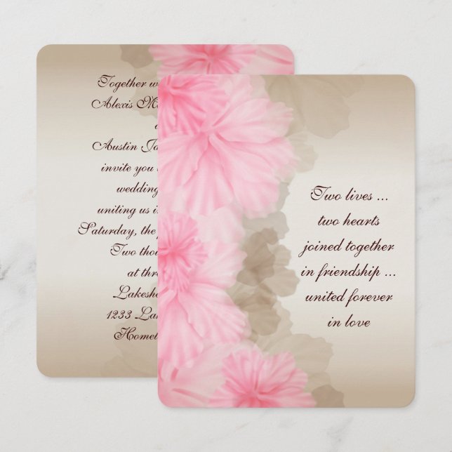 Invitación Borde floral rosa suave (Anverso / Reverso)