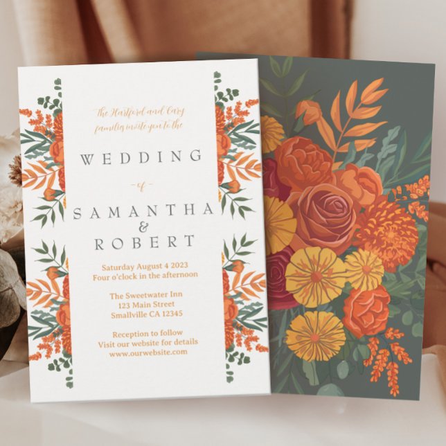 Invitación Borde floral Verde azulado de Boho otoño en Terrac (Subido por el creador)