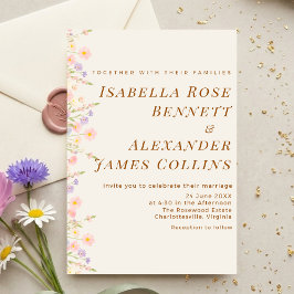 Invitación Borde Lateral Floral Acuarela Romántica Pastel