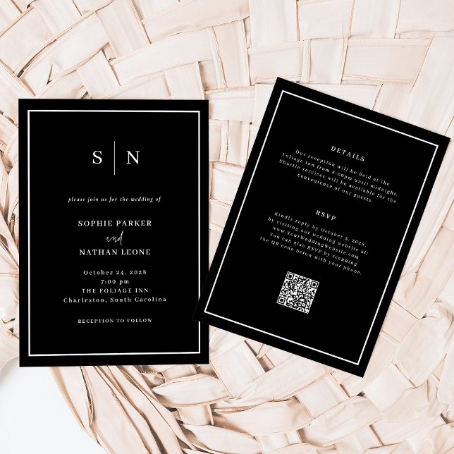 Invitación Borde mínimo negro y Moda | Todos en un Boda (Subido por el creador)