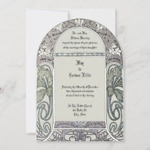 Invitación Borde Multifloral Art Nouveau de Alphonse Mucha