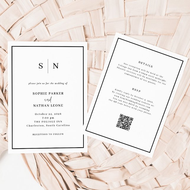 Invitación Borde negro mínimo y Moda | Todos en un Boda (Subido por el creador)