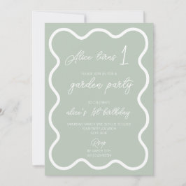 Invitación Borde ondulado blanco y verde sabio fiesta de prim