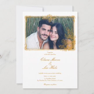 Invitación Borde Ornado Vintage Dorado Foto de Boda