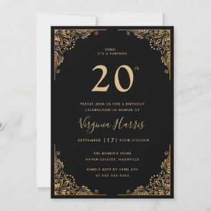 Invitación Borde Ornate de Oro 20 años 20 cumpleaños