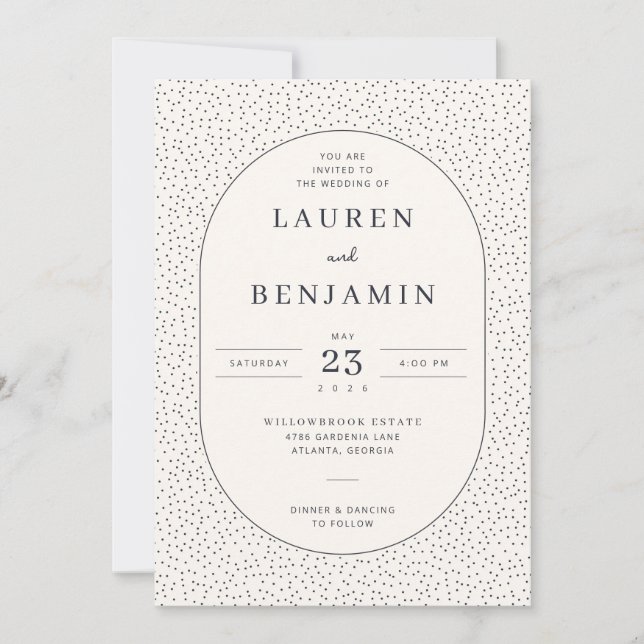 Invitación Borde punteado beige elegante (Anverso)