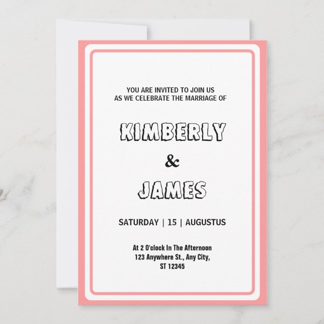 Invitación Borde rosa elegante boda minimalista moderno (Anverso)