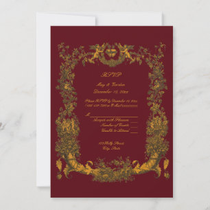 Invitación Borde vintage barroco rococó con corazones RSVP