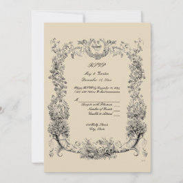 Invitación Borde vintage barroco rococó con corazones RSVP