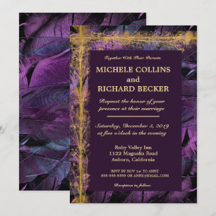 Invitación Borde y plumas elegantes de oro