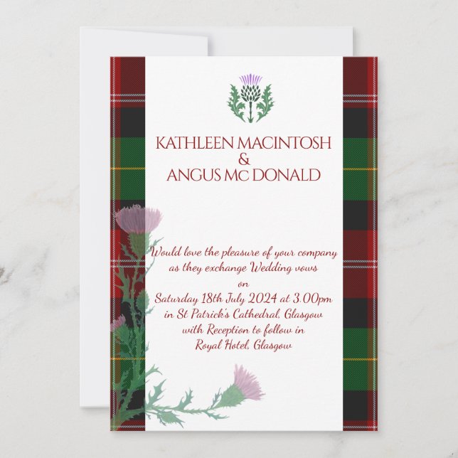 Invitación Borde y silbato de tartán tradicional escocés (Anverso)
