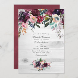 Invitación Bordeaux Floral Garden QR Código RSVP Boda Invita
