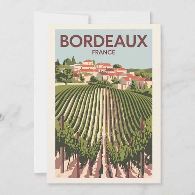 Invitación Bordeaux Francia Viñedo Viaje Arte Vintage (Anverso)