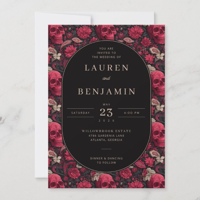 Invitación Bordeaux Gothic Paisley Wedding (Anverso)