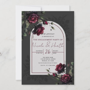 Invitación Bordeaux Rosas Rojas Sombrío Gris Floral Compromis