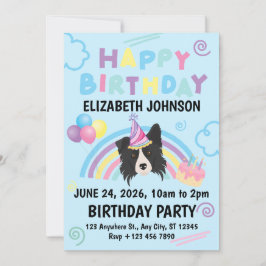 Invitación Border Collie Birthday Invitation in Blue