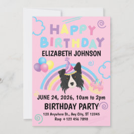 Invitación Border Collie Birthday Invitation in Pink