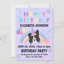 Invitación Border Collie Birthday Invitation in Purple