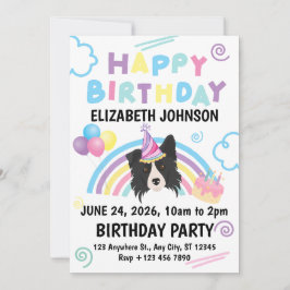 Invitación Border Collie Birthday Invitation in White